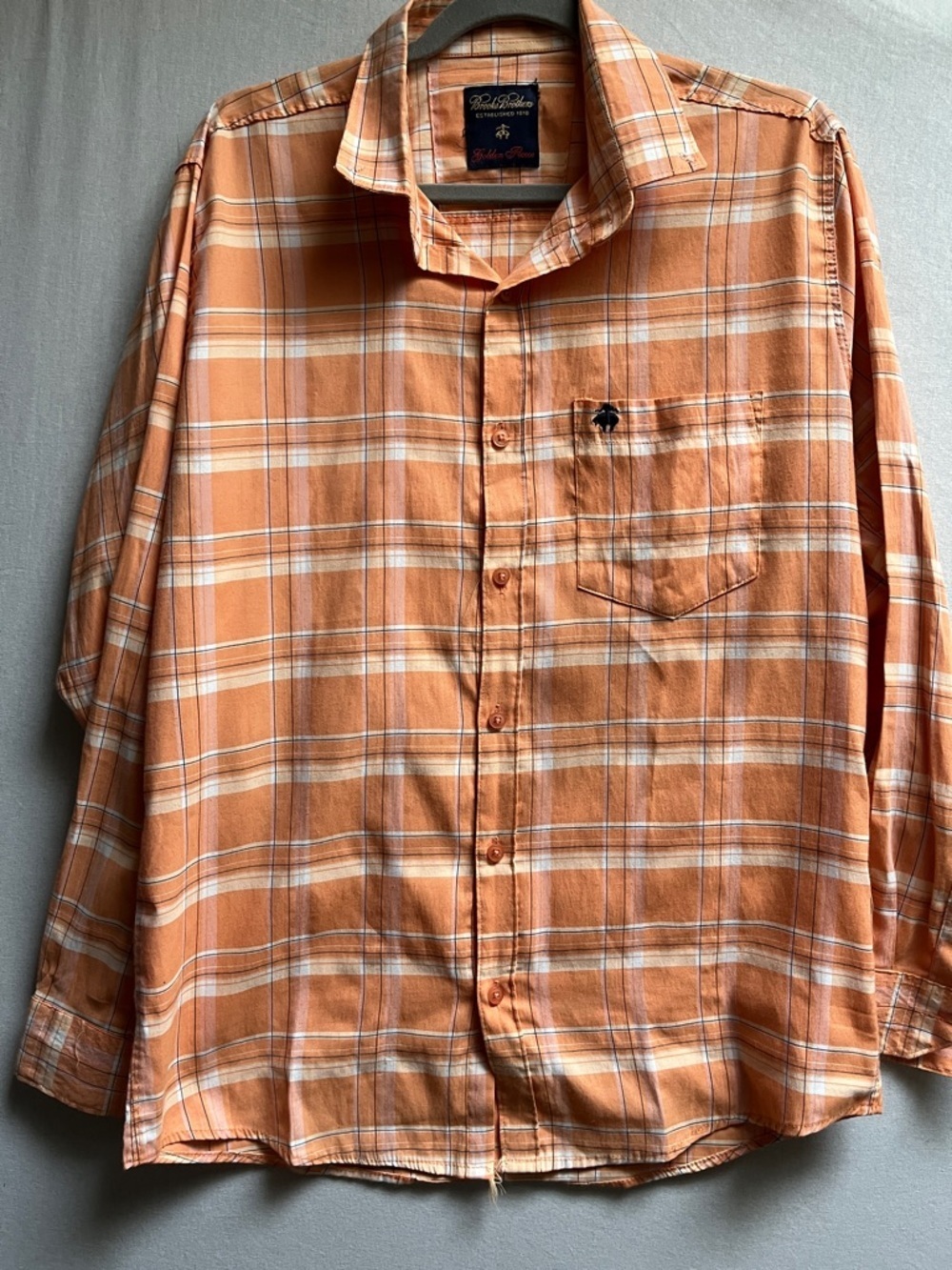 Brooks Brothers Orange Plaid button down Long-Sleeve Shirt Sz M